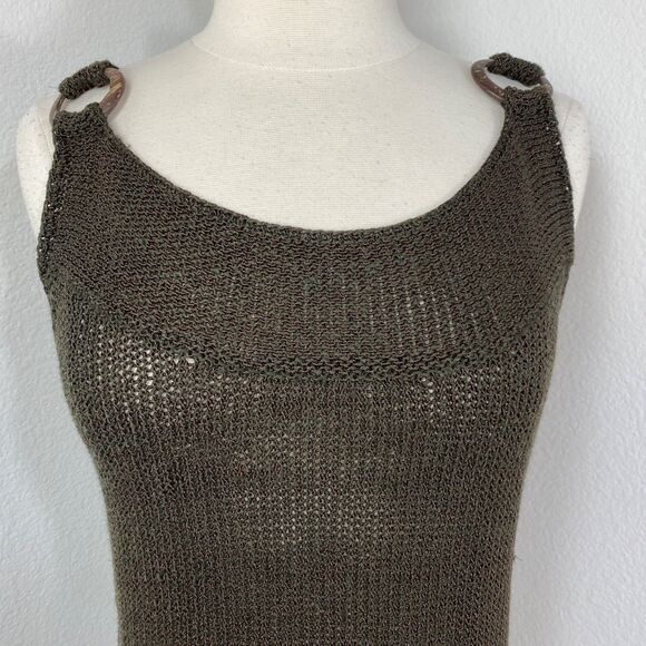 Chico's Brown Knit Tank Top Size 1 Med Bronze Shimmer Coconut Rings Shoulders - Picture 3 of 13